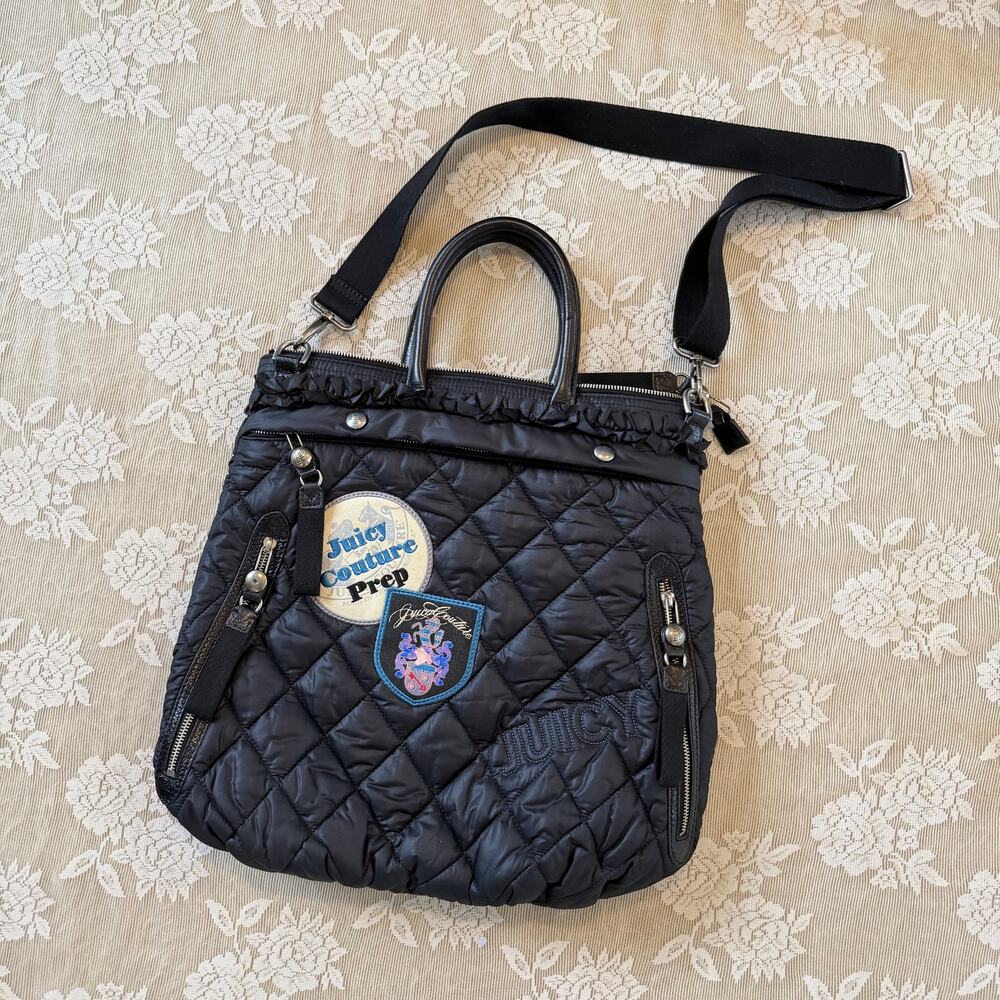 Vintage Y2K Juicy Couture Prep Black Quilted Large Satchel Bag
